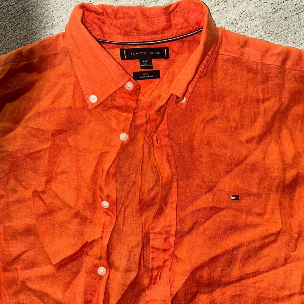 TOMMY HILFIGER Linen short sleeve Button Down Shirt